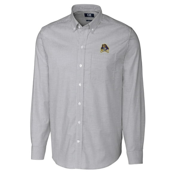 Men's Cutter & Buck Charcoal ECU Pirates Big & Tall Stretch Oxford Stripe Long Sleeve Button Down Shirt