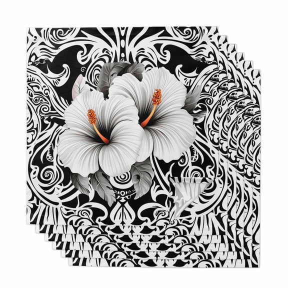 Black White Spring Floral Cloth Napkins, Summer Botanical Modern Washable and Reusable Dinner Napkins Set of 6, Table Napkin for Kitchen Party Birthday Wedding Hotel Housewarming 20"x20"