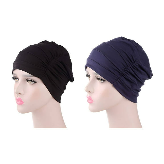 TELOLY 2Pcs Hats for Women,Simple-To-Wear Hat Turbans for Women,Protects Hair and Maintains Health Sleep Caps for Women,Black&NavyBlue