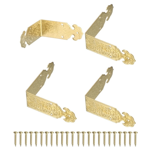 4Pcs L Shaped Vintage Embossing Brass Decorative Corner 2 x 0.8 Inch Corner Protector (Brass)