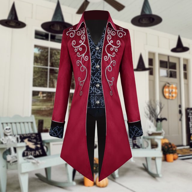 Disfraz Premium Chaqueta gótica punk para hombre, disfraces medievales renacentistas de Halloween, vampiro y caballero Ygjytge Rojo T XXL para Hombre