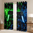 thumbnail image 2 of Homewish Neon Gaming Controller Blackout Curtains,Futuristic Cubes Curtains Pack of 2 (42x84 Each),Green Blue, 2 of 6