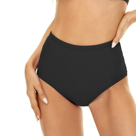 Kedxroy Womens High Cut High Waisted Bikini Bottoms Tummy Control Bathing Suit Bottoms Swim Bottom Swimsuit Bottom-Black M