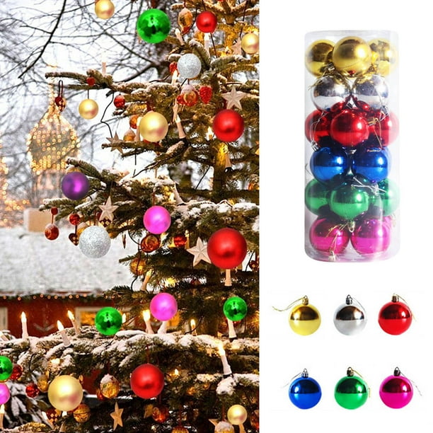 Adornos navideños inquebrantables en pack de 24, adornos de plástico con purpurina de 6 cm para decoración del árbol, fiestas navideñas y decoración de oficina