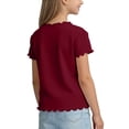 thumbnail image 6 of THDHVS Girls T Shirts,Ice Silk Ruffle Trim Round Neck Short Sleeve T-shirt Soft Breathable Casual Daily Wear for Girls,Shirts for Girls Wine 2-3 Years, 6 of 7
