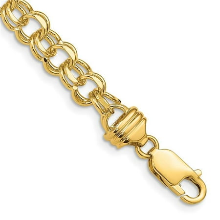 Primal Gold 14 Karat Yellow Gold 7 Inch 6.5mm Solid Double Link Charm Bracelet