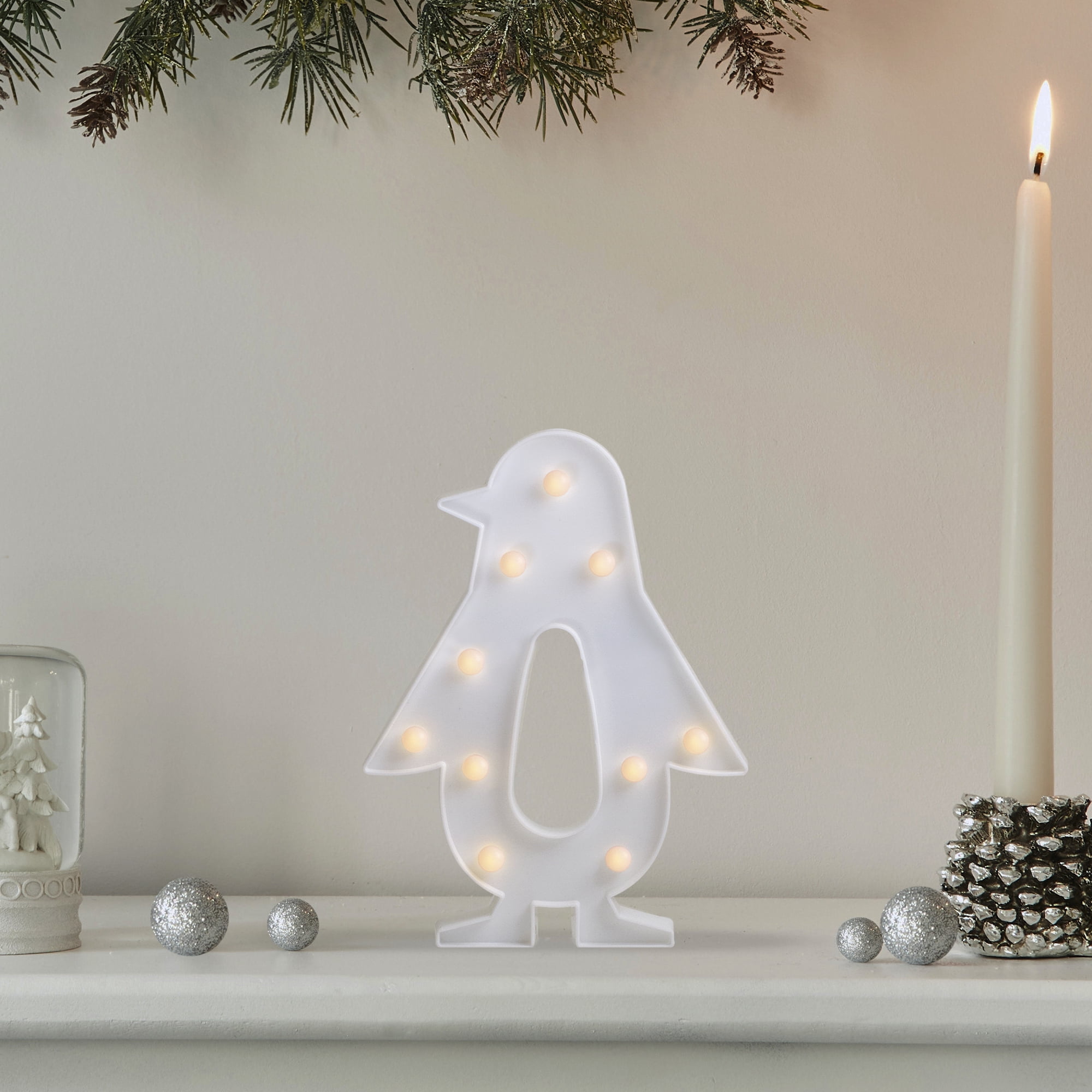 10.25" Battery Operated LED Lighted White Penguin Marquee Sign