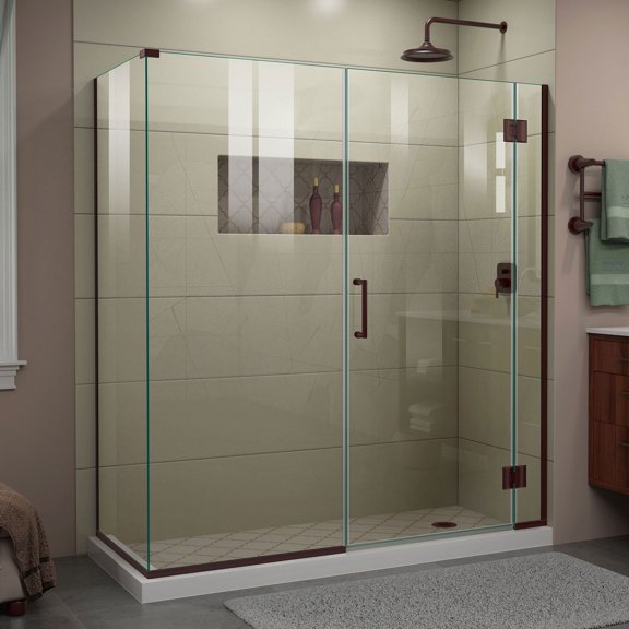 Unidoor-X 64 in. W x 30 3/8 in. D x 72 in. H Frameless Hinged Shower Enclosure in Oil Rubbed Bronze