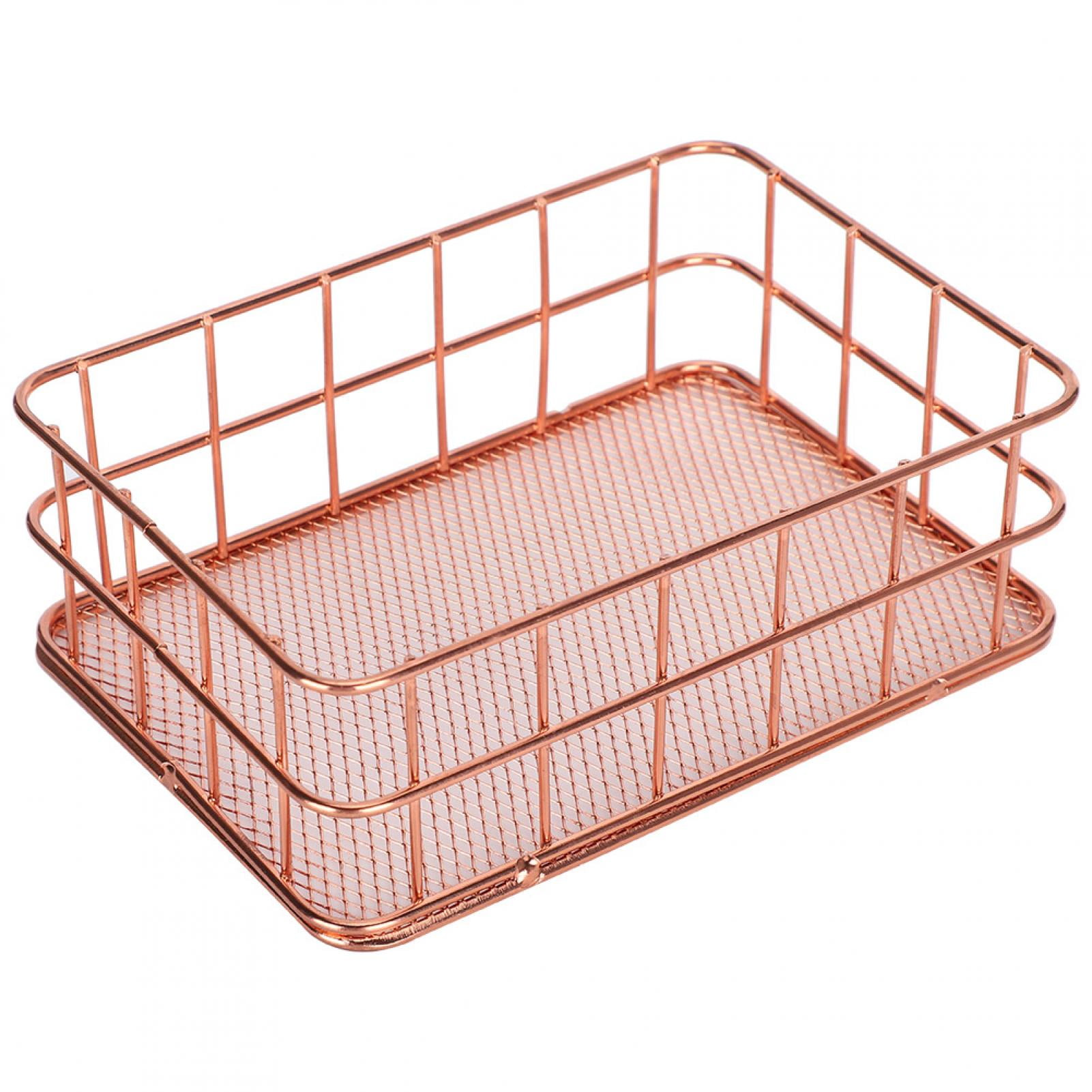 Tebru Stainless Steel Storage Basket,Desktop Storage Basket Rose Gold