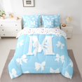 thumbnail image 2 of Homewish Initial M Letter Twin Bedding Sets 7-Piece for Kids, White Blue Bowknot Bedding Comforter Set, Cartoon Kawaii Monogrammed Reversible Sheet Sets, Lightweight Room Decor, 2 of 7