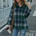 thumbnail image 4 of Luxalzxs Plaid Shacket Jacket Women Fall Clothes Fashion Lattice Lapel Button Casual Long Sleeve Loose Overcoat Coat, 4 of 5
