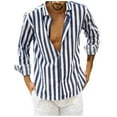 thumbnail image 2 of Long Sleeve Shirts for Men George Vertical Striped Print Button V-Necvk Casual Shirts Navy 3XL, 2 of 6