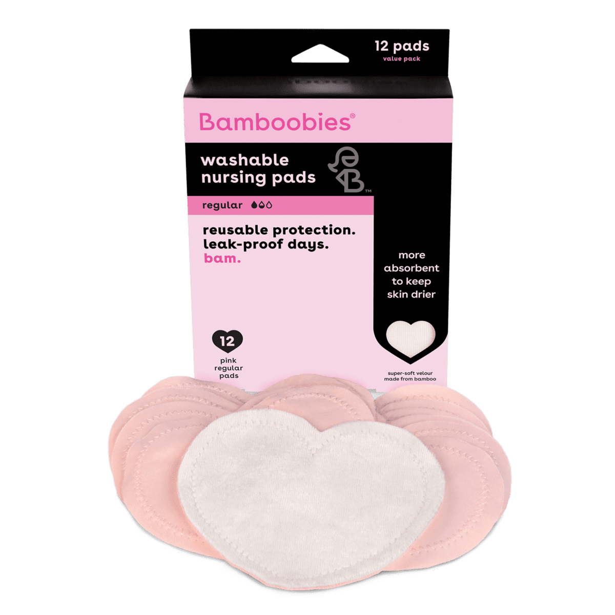 Bamboobies Nursing Pads for Breastfeeding, Reusable & Washable, 6 Pairs