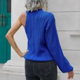 thumbnail image 4 of Suéter de un hombro para mujer, cuello redondo, color sólido, informal, un hombro, manga larga, suéter de punto, Top azul S, 4 of 6
