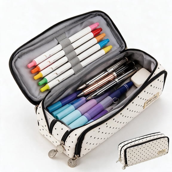 Pencil Case, Cute Pencil Case, Polka Dot Pencil Case Multi Compartment Pencilcases | Large Pencilcase big capacity, Canvaswith Soft Zip Pen Case