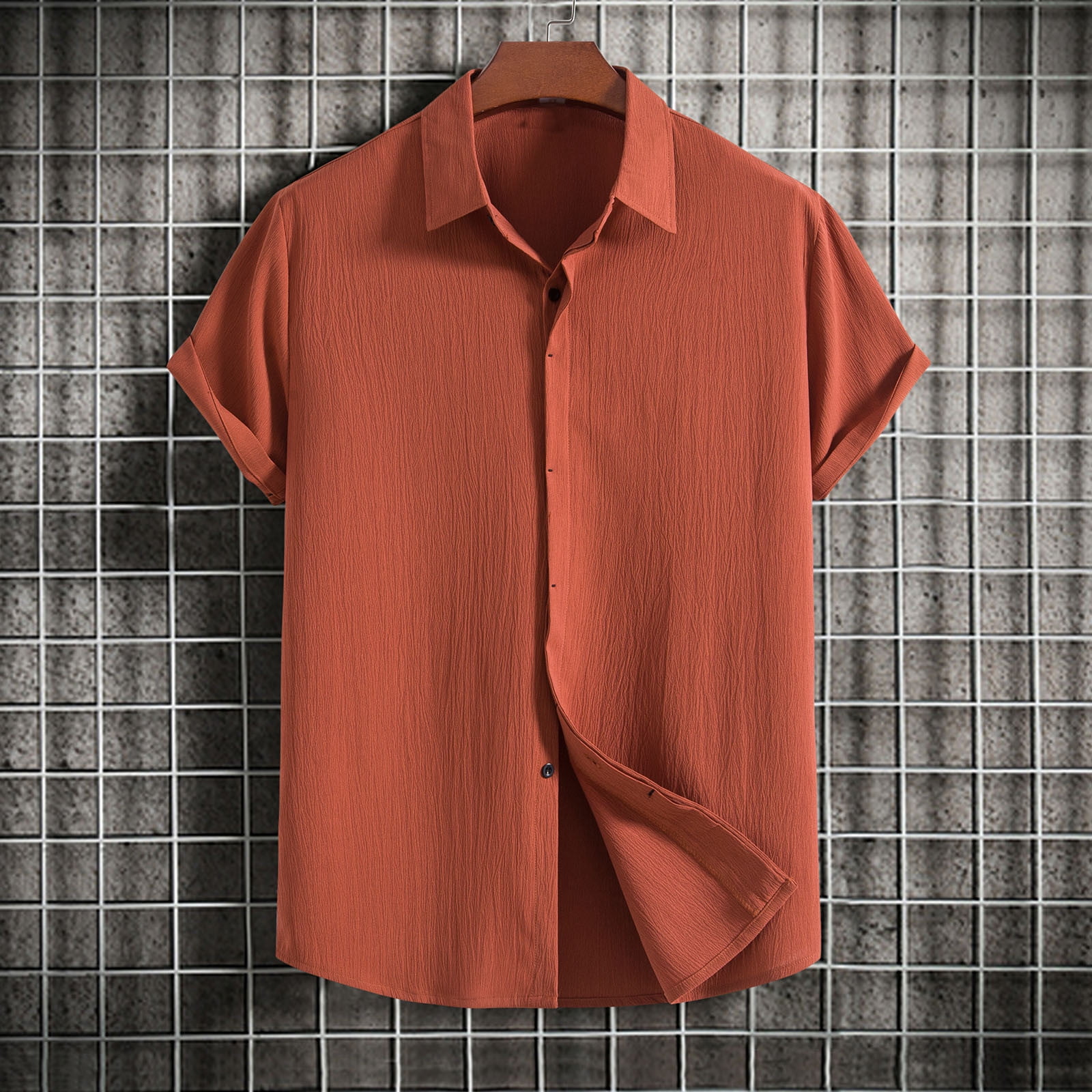 Chemise Homme Lin Coton - Style Henley Plage - Manches Courtes - Imprimé Hippie