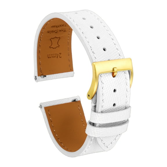 Uxcell Genuine Leather Watch Band 23mm Quick Release Replacement Watch Strap with Stainless Steel Gold Buckle for Men Women, White