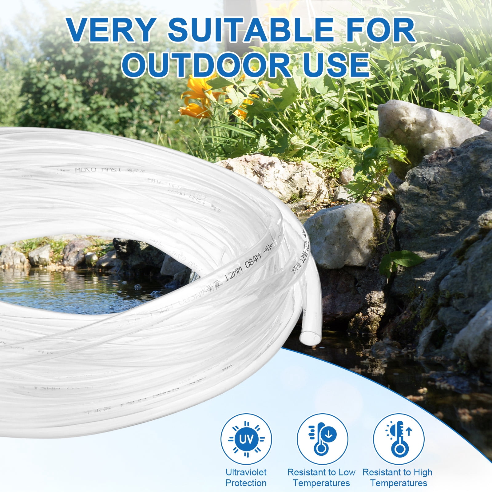 Uxcell Vinyl Tubing 0.47" ID x 0.55" OD 30ft Flexible Plastic Tube With 2 Hose Ties, Lightweight Hybrid Hose for Water Gardening [Clear]