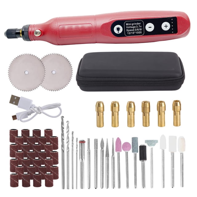 Juego de herramientas rotativas inalámbricas, potente amoladora de mano recargable por USB de 15000RPM para Rojo