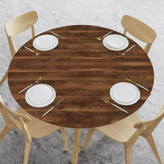 Elastic Edged Round Wood Fitted Table Cloth Cover, Home Decorative Tablecloth for Indoor Outdoor Kitchen Party, Fits 45" - 52" Tables, Medium