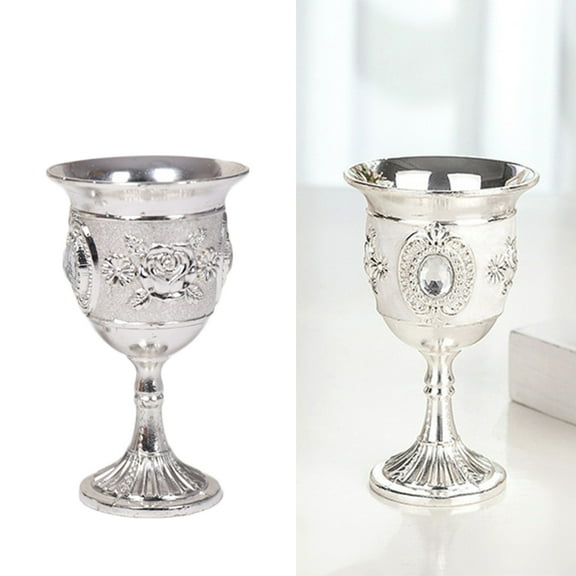 SOPOTUTU Silver Alloy Wine Goblet Unbreakable Stem Cup for Bar Picnic and Dinner