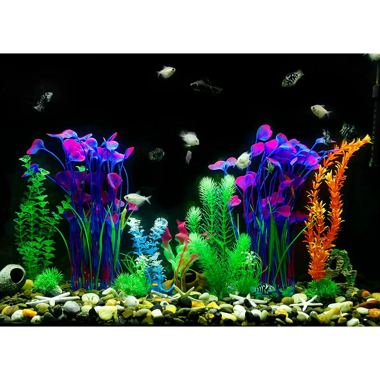 DPOWERFUL Plastic Fish Tank Plants, Artificial Tall Aquarium Plants for Fish  Tank Decor, 15.7 inches(Purple) 