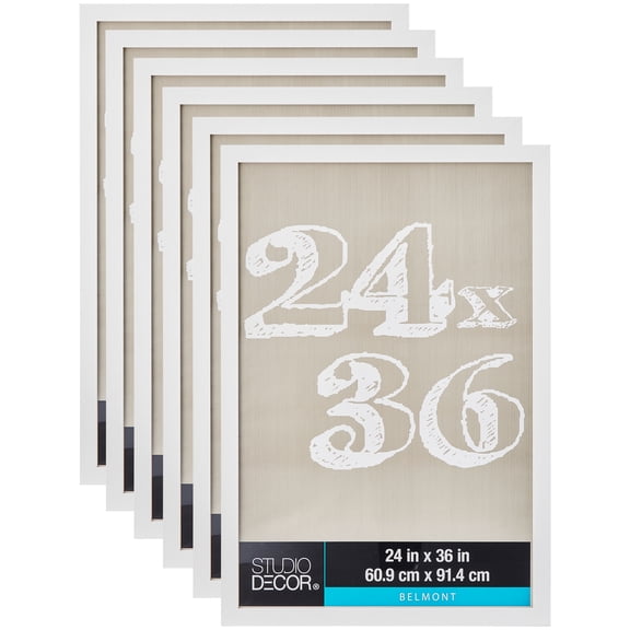 Studio Decor 24" x 36" White Belmont Frame - Includes Pre-attached Hanging Hardware, Horizontal or Vertical Display - MDF, Bulk 6 Pack