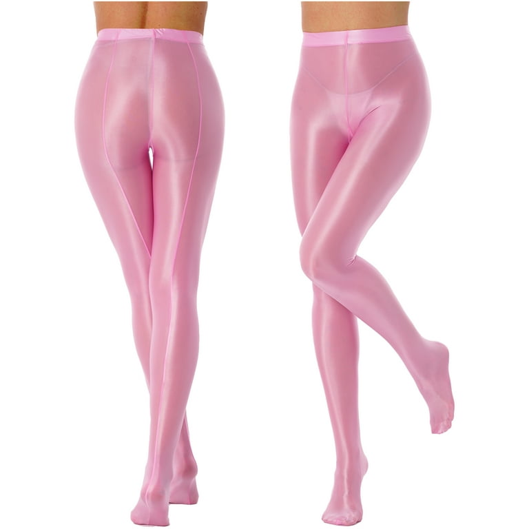 inhzoy Woman Shiny Oil Glossy Footed Pantyhose Tights Leggings Pink XL