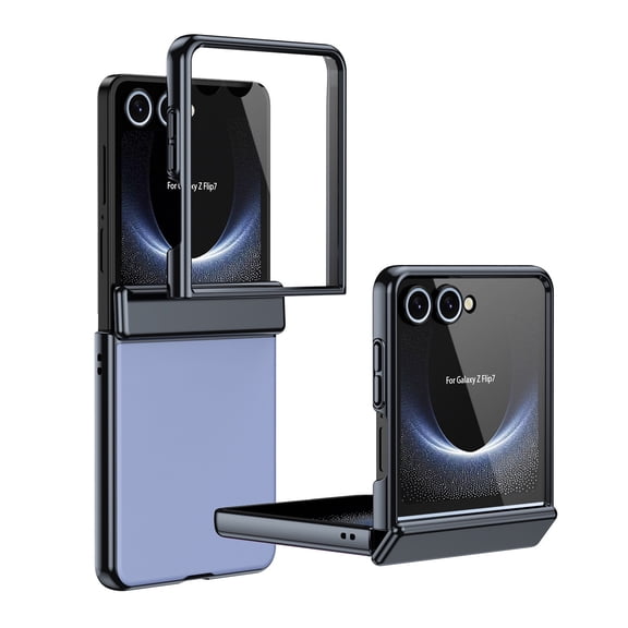 LHNUNP Case for Samsung Galaxy Z Flip 7 with Front Screen Protector, Slim Hard PC Cover, Camera Guard, Hinge Protection,Blue