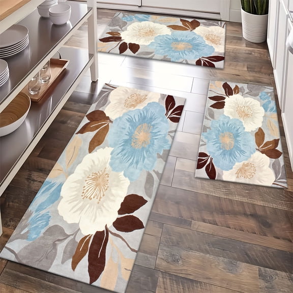 Floor Rugs Sets 3 Piece with Runner, Farmhouse Kitchen Rugs and Mats Non Skid Washable Runner Rug for Kitchen Sink Laundry