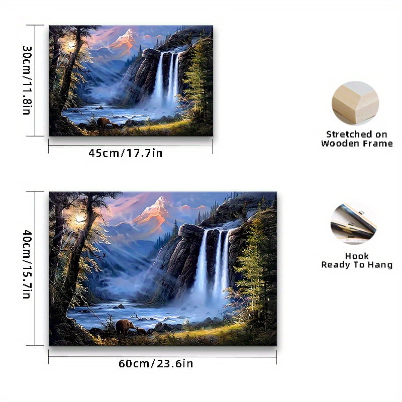 1pc Framed Waterfall Landscape Canvas Art Print - Elegant Classic Art Deco Style, Vibrant Ink on Canvas, Horizontal Wall Decor for Living Room, Bedroom, Office - Spring & Autumn Nature Scene,