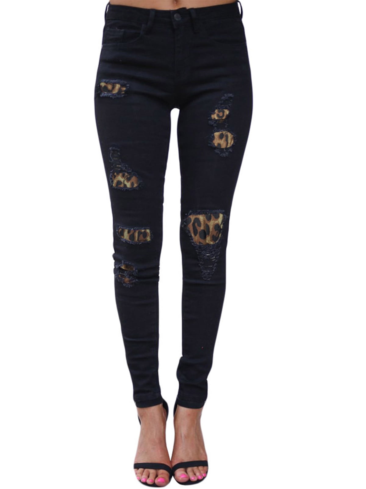 Leopard patch skinny jeans Clearance