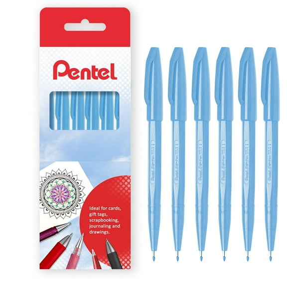 Pentel S520 Original Sign Pen Fibre Tip Marker Fineliner Pens - 2mm Nib - 1mm Line - Gift Box of 6 - Sky Blue