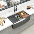 thumbnail image 3 of 36 Inch Gunmetal Black Farmhouse Workstation Apron-Front Kitchen Sink, 16 Gauge 10 inch Deep Single Bowl Farm Sink with Accessories Kit, 3 of 8