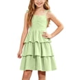 thumbnail image 2 of ITSAME Girls Slip Dresses Tiered Ruffle A-Line Sleeveless Summer Casual Tunic Dress Green Size 9, 2 of 9