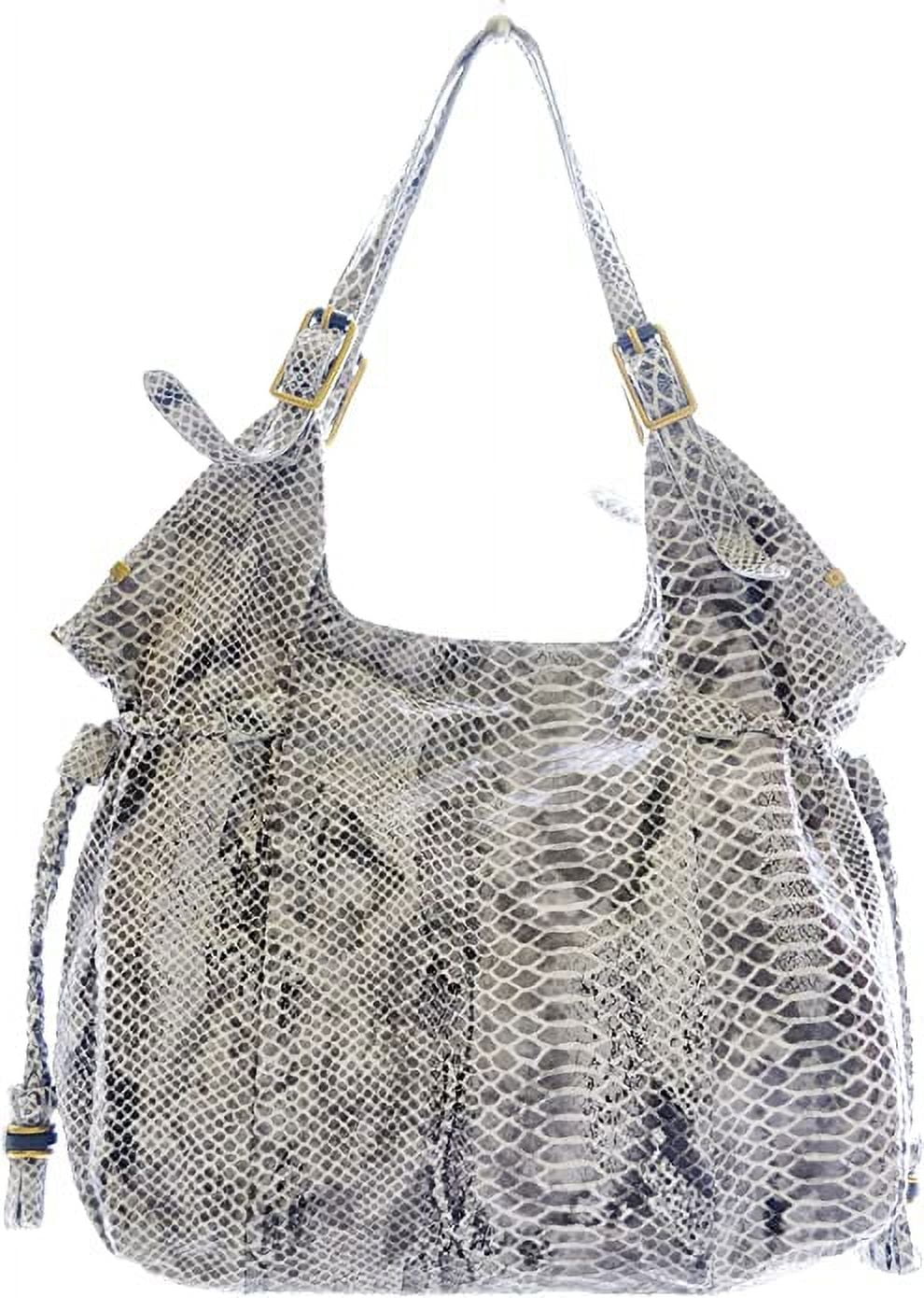 Elliott Lucca Sintra Leather Tote, Black/ White Exotic Snakeprint