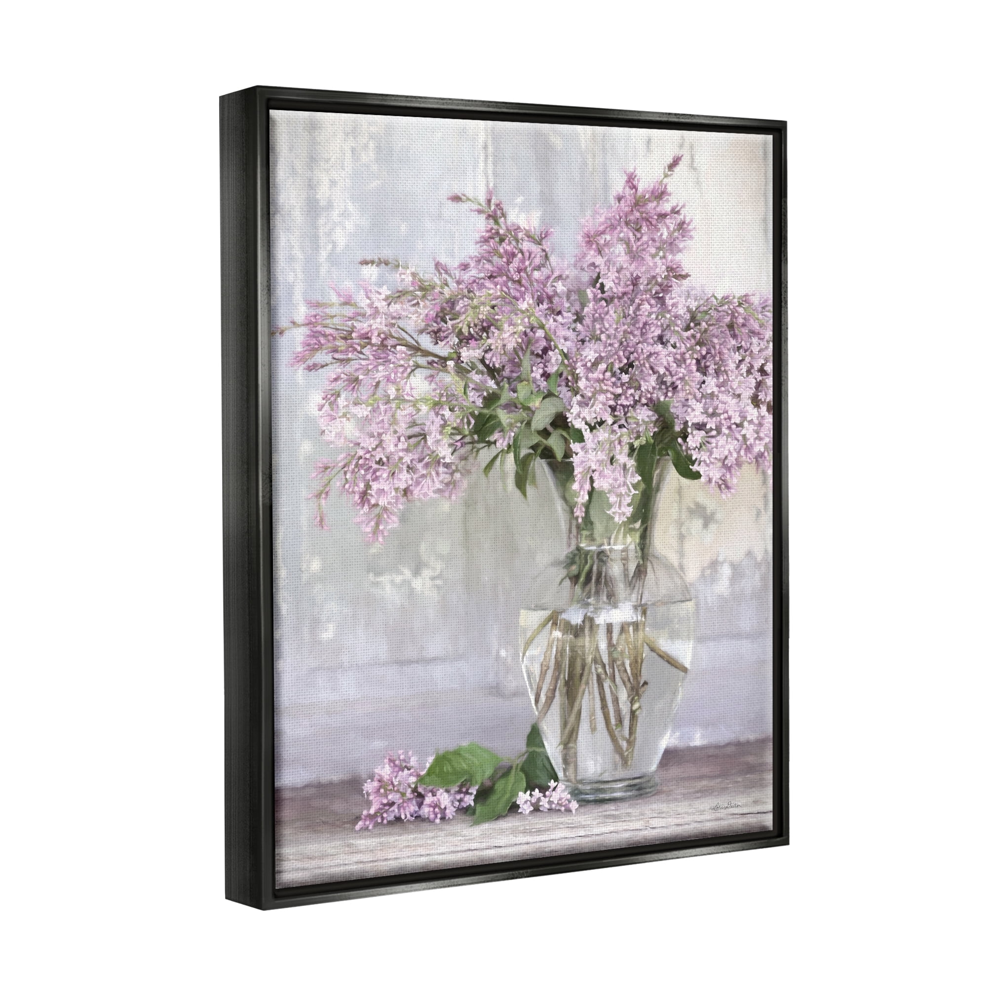 Stupell Tranquil Lilac Flower Vase Botanical & Floral Painting Black Floater Framed Art Print Wall Art