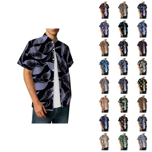Hawaiian Shirt for Men Summer Short Sleeve Button Down Lapel Collar Loose Fit Tropical Print Beach Shirts Vacation Outfits