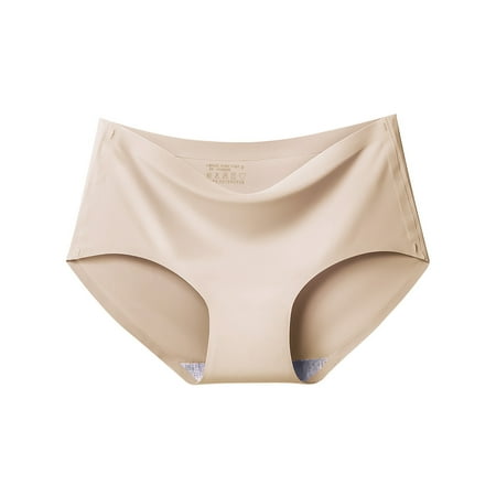 

Niuer Ladies Thongs Mid Waist Panties Solid Color Underwear Stretch Bikini Briefs Seamless Lingerie Color of skin XL