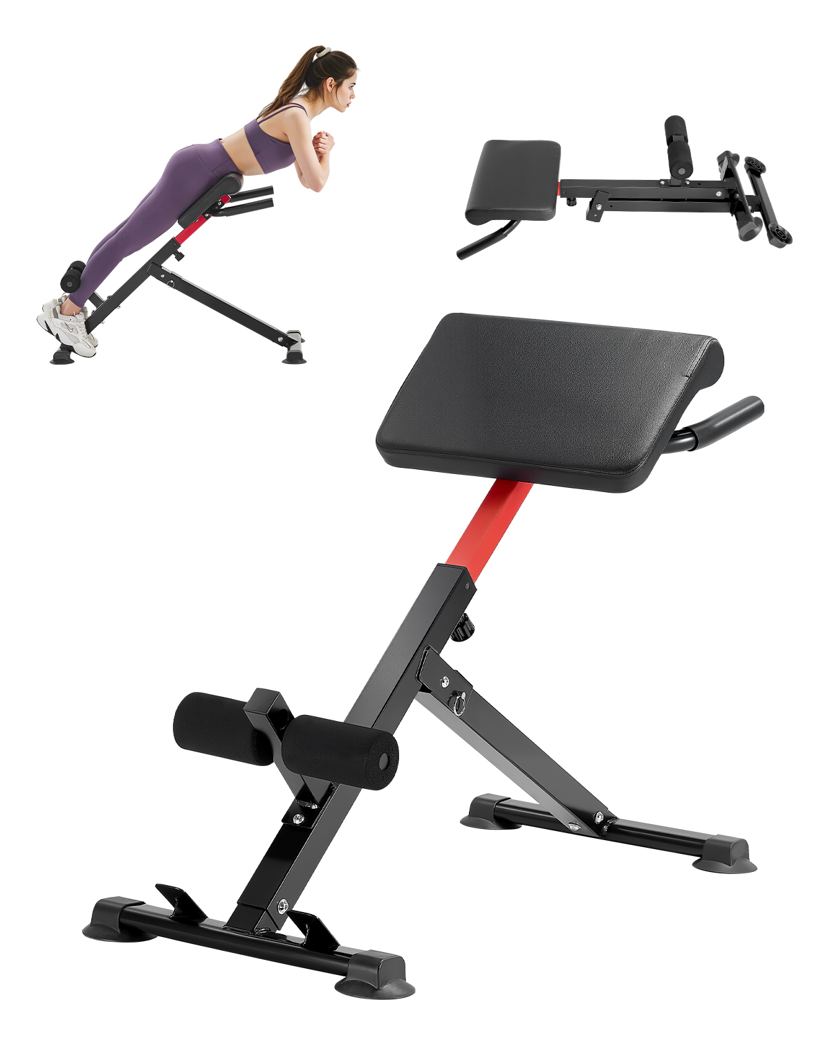 VEVOR Roman Chair Hyperextension Bench, 250 lbs Adjustable & Foldable Extension Machine, Multi-Function Exercise Equipment for Glute, Hamstring, Back, and Ab Workout, Fitness Weight Bench