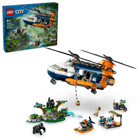 LEGO City Jungle Explorer Helicopter Toy at Base Camp - Kids Toy Adventure Building Set for Boys & Girls, Ages 8+ - with 5 Minifigures & Gorilla Figures - Gift Ideas for