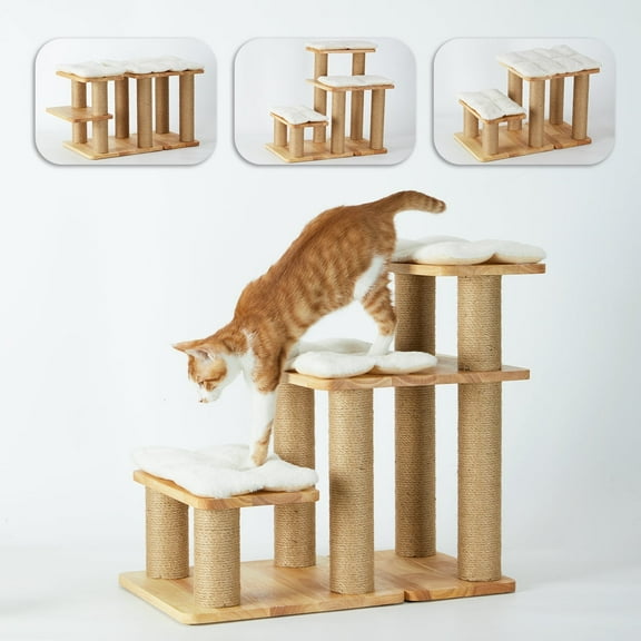 FUKUMARU Dog & Cat Stairs with Scratching Post, Wooden, over 6 Combinations