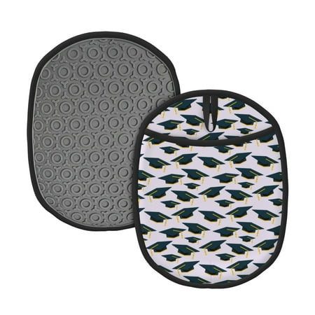 

Tebeau Graduation Hats Print Silicone Pot Holders Multi-Purpose Hot Pads for Kitchen Trivets Potholders Oven Mitts for Baking Cooking Hot Dishes Pans Heat Resistant