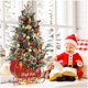 thumbnail image 2 of 3-foot tabletop decorative outdoor potted christmas tree con 78 LED lights, red berries, christmas snow cart base, y battery power, 2 of 6