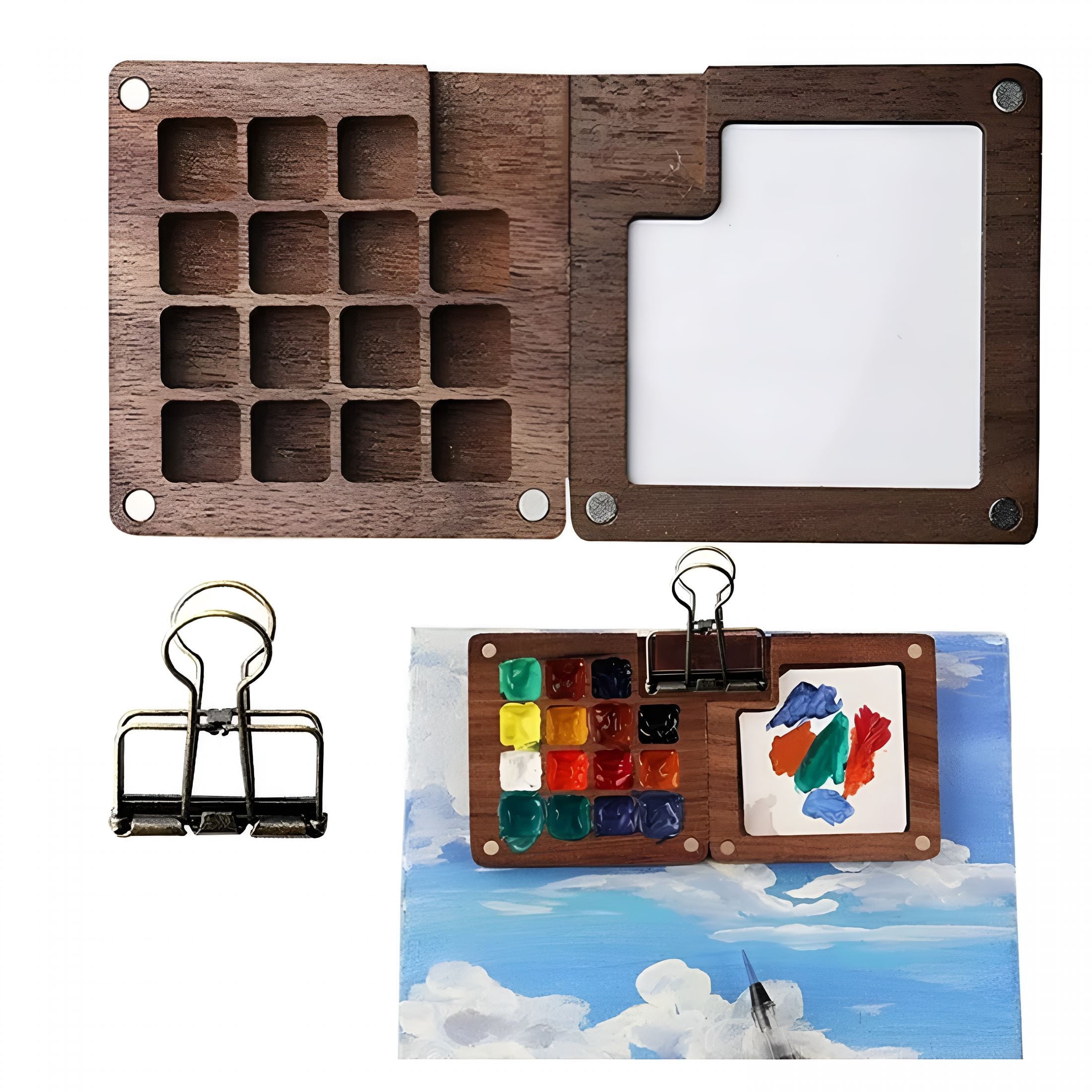 CCOCC 2026 New Mini Watercolor Kit,Portable Wooden Grid Paint Box for Artists,Watercolor Paint Set Students&Travel,Pocket-Sized Travel Watercolor Set with Pigments