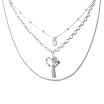 Fiaya Women Ladies Fashion Multilayer Geometric Stitching Pearl Letter Necklace (A)