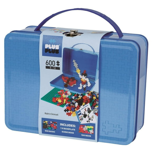 Plus-Plus - Coffret Métallique - 600 Pièces - Jeu de Construction Créatif - Couleurs de Base dans une Valise de Voyage - Enfants de 5 à 12 Ans