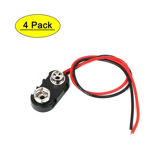 9 Volt Black Battery Buckle Clip Holder I Type Connector Wire Cord 4Pcs