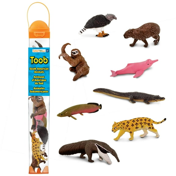 Safari Ltd. South American Animals TOOB - 8 Figurines Including Jaguar, Sloth, Caiman, and More - Educational Toy Set for Boys, Girls & Kids Toys Ages 3 
