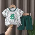 thumbnail image 2 of NOLDARES Toddler Infant Baby Boy Outfits 2 Pieces Round Neck Short Sleeve T-Shirt Casual Cargo Shorts Truck Print Clothes(Dark Green,9-18 M), 2 of 4